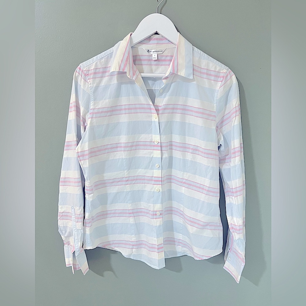 Women's Pastel Striped Button-Up Shirt - Light Blue & Pink